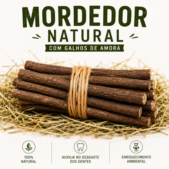 Mordedor Natural de Galhos de Amora P/ Coelho Hamster Porquinho-da-Índia Chinchila