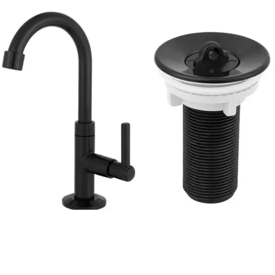 Kit Torneira Lavatorio Banheiro + Valvula Preta Abs