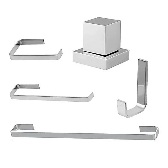 Kit Banheiro 4 Peças Quadrado Cromado + Kit Acabamento Quadrado ABS Cromado