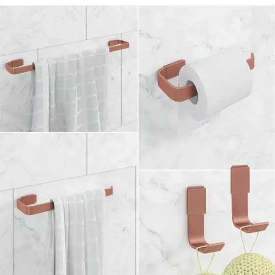 Kit Acessórios Para Banheiro Quadrado 04 Peças + 01 Cabide Rosé