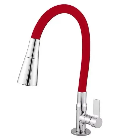 Torneira de Bancada Flexível Vermelha com Cabeça Cone Cromada – 2 Jatos
