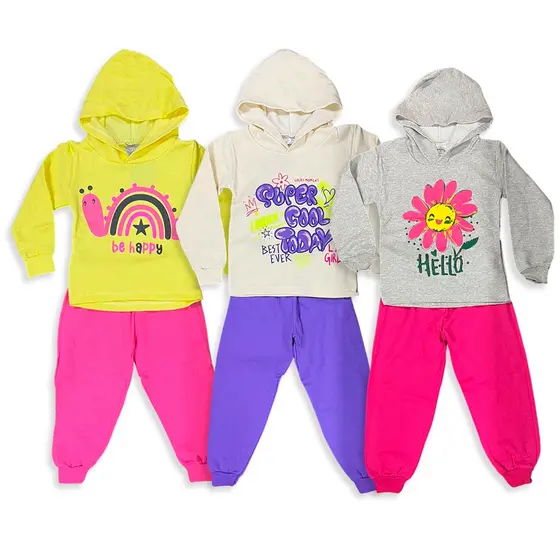Kit 04 Peças Roupa Infantil Conjunto Moletom Menina 2 Blusas + 2 Calças Moletom Inverno