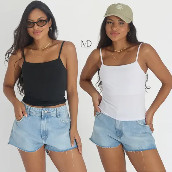 Kit 2 Cropped Feminino Regata Alcinha Básico Verão Suplex