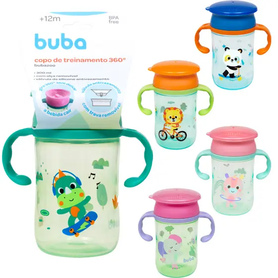 Copo de Treinamento 360 300ml Infantil Antivazamento Buba Zoo