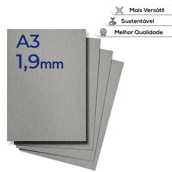 Kit 20 PAPELÃO PARANÁ CINZA A3 HOLLER PLACAS 1,9mm - Encardenação para Agenda e Caderno