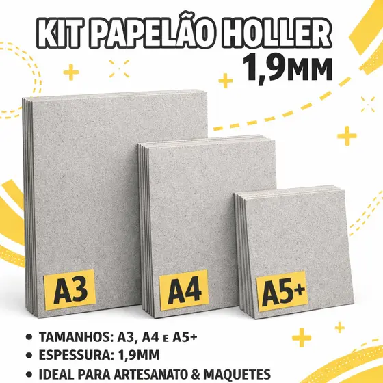 Papelão Holler 1,9mm Cinza – Placas A3 A4 A5+ para Cadernos, Capas, Caixa e Cartonagem