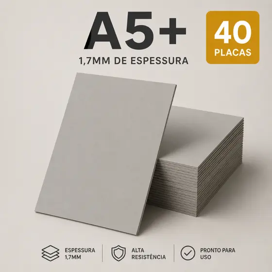 Kit 40 Placas Capa Agenda A5+ 15,5x21,5cm Papelão Paraná 1,7mm