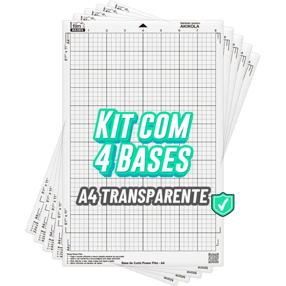 Kit 4 Base de Corte A4 Retrato - Transparente Compativel Silhouette Portrait e Cameo - Com Cola
