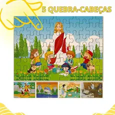 Kit 5 Quebra Cabeças Infantil Histórias Bíblicas Educativas Cristão Vol 2 - 60 Peças cada