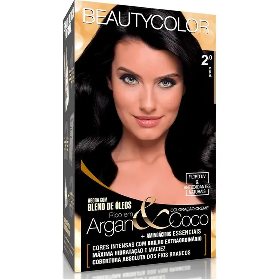 Kit Coloração Permanente Capilar Beauty Color Preto 2.0 Blend de Óleos Aminoácidos
