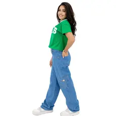 Calça Jeans infantil Juvenil Cargo Wide Leg Premium Moda Kids Estilo Gringa Blogueirinha Confortável