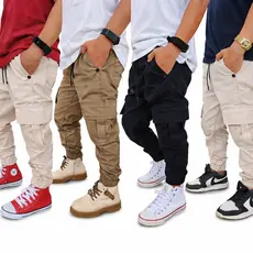 Calça Cargo Jogger menino Infantil Juvenil Urbano, Bolsos Laterais Para Meninos Calça Cargo