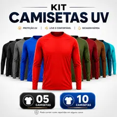 Kit Com 5/10 Camiseta UV Proteção Térmica Solar Manga Longa TAM P Ao G3 Plus Size Cores Sortidas