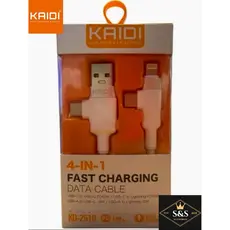 Cabo de Carregamento Turbo 60W e transferência de dados 4 em 1 (Android e Apple) Kaidi Brasil 100% Original