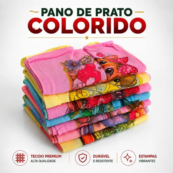 Kit 10 Pano de Prato Colorido Estampado