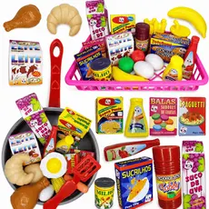 Kit Brinquedos Menina Menino 31 Pç Comidinha Infantil Mercadinho Comidas Panelinha Brinquedo Cozinha