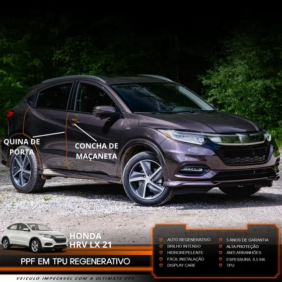 Película PPF Proteção Kit Portas Honda HR-V LX 2021 Conchas Quinas Soleiras Transparente TPU Anti Risco