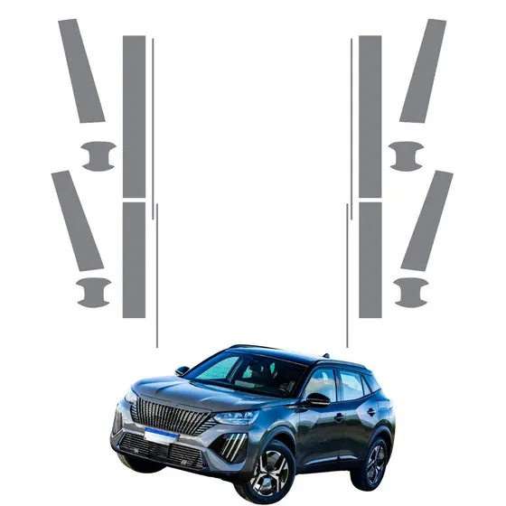 Película PPF Proteção Kit Soleiras Conchas Colunas Peugeot 2008 GT 2025 Transparente TPU Anti Risco