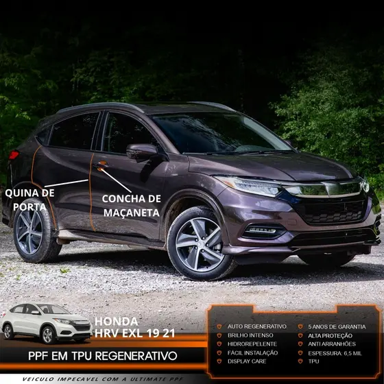 Película PPF Proteção Kit Portas Honda HR-V EXL 2019 2020 2021 Conchas Quinas Soleiras Transparente TPU Anti Risco