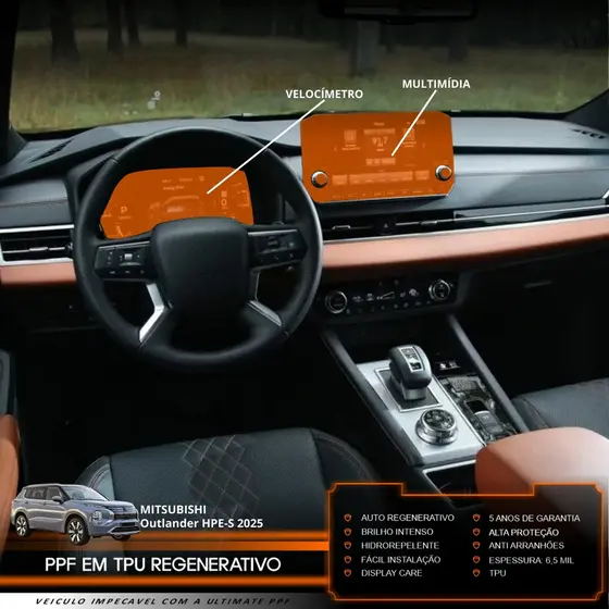 Película PPF Proteção Kit Velocímetro Multimídia Mitsubishi Outlander HPE-S 2025 Transparente TPU Anti Risco