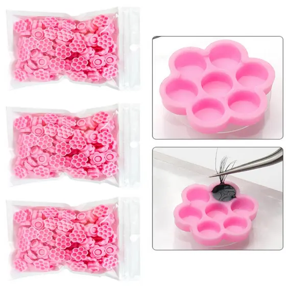 Kit 100/400 Batoques Flor Rosa Para Anel Suporte Para Cola Extensao De Cilios