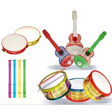 KIT 4 BRINQUEDOS  KIT MUSICAL FLAUTA,PANDEIRINHO,TAMBORZINHO,VIOLÃO