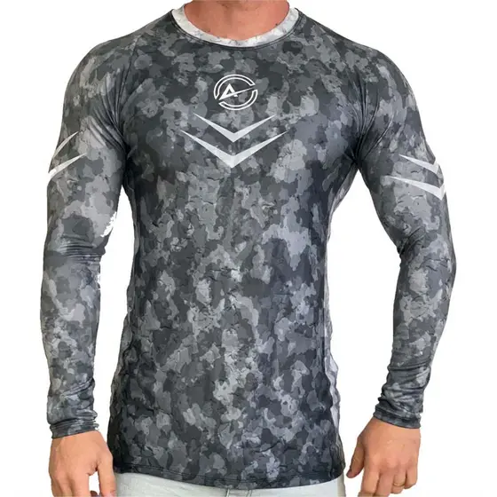 Blusa Compressão Masculina Camuflagem Cinza Manga Longa