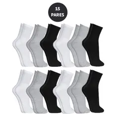 Kit Ate 15 Pares Meia Cano Alto 75% Algodão Unissex 36-42 6805
