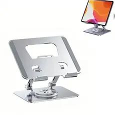 Suporte iPad Totalmente Alumínio de Mesa Base Rotatória Ajustável Dobrável 360º Para Tablets Mac