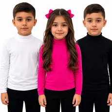 Kit 3 Peças Manga Longa Infantil Gola Alta Cacharrel Menino e Menina Quentinha Para Escola e Dia a Dia