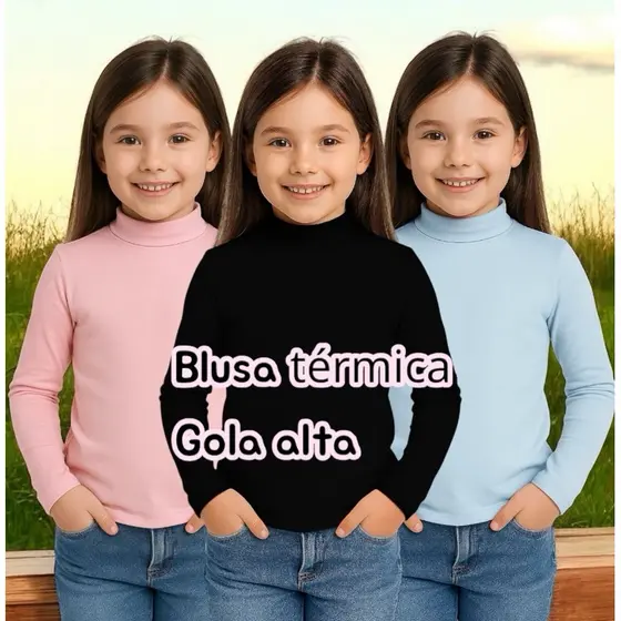 Kit 2 Blusa Térmica 100% algodão dao Infantil Segunda Pele Frio Inverno Menino Menina Cores Básicas