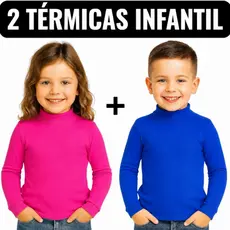 Kit 2 Cacharrel Manga Longa Gola Alta Blusa Térmica 100% Algodão Infantil Segunda Pele Unissex Quentinha Para o Frio