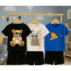 Kit 2 Peças Conjunto Masculino Infantil Menino  Bermuda e Camiseta Juvenil Premium 100% Algodão