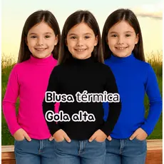 Kit 2 blusas térmica s pelucia manga longa e gola alta infantil lisa dia a dia menino e menina básica passeio e escola