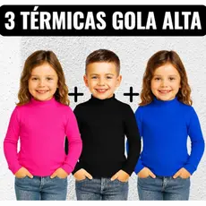 Kit 3 Peças Camiseta Térmica Infantil Gola Alta Menino/Menina Inverno Meia Estação Premium