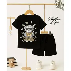 Conjunto de Verão Infantil Juvenil Menino Masculino Premium Urso Dia a Dia