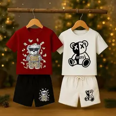 Peças Look completo menino infantil Natal e Ano Novo com muito estilo camiseta e bermuda conjunto menino