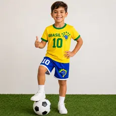 Conjunto Infantil Masculino Copa do Mundo Brasil em Dry Fit Premium Confortável