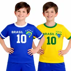 Kit 2 Camisetas Infantil Brasil Masculina Premium Dryfit Copa do Mundo Futebol Respirável Leve