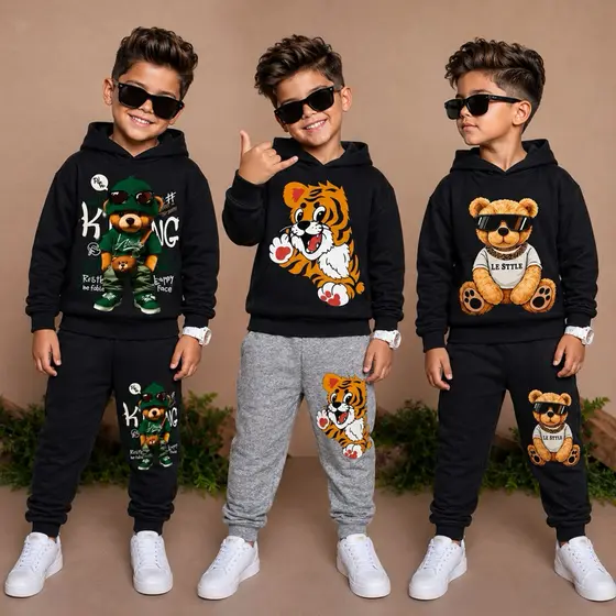 Conjunto de Moletom Infantil Feminino Masculino c/Capuz Agasalho de Menina e Menino 2 ao 12