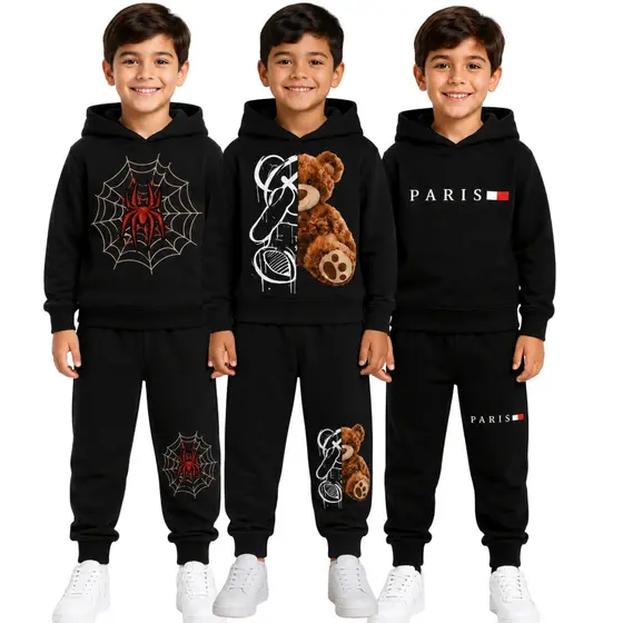 Conjunto de Moletom Infantil Feminino Masculino com Capuz Agasalho de Menina e Menino 2 ao 12