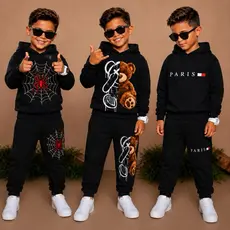 Conjunto de Moletom Infantil Feminino Masculino com Capuz Agasalho de Menina e Menino 2 ao 12