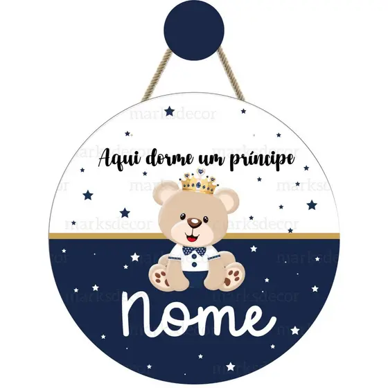 Enfeite Porta Maternidade Ursinho Príncipe Aqui Dorme Um Príncipe Decorativo Infantil Quarto Menino