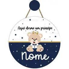 Enfeite Porta Maternidade Ursinho Príncipe Aqui Dorme Um Príncipe Decorativo Infantil Quarto Menino