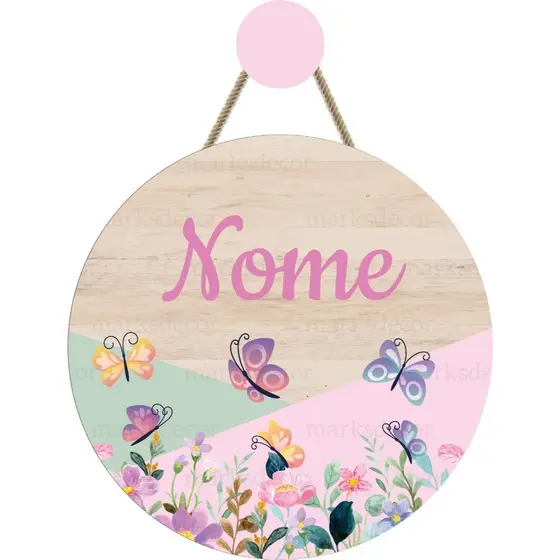 Enfeite Porta Maternidade Borboleta Jardim Encantado Quadro Decorativo Infantil Quarto Menina