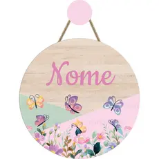 Enfeite Porta Maternidade Borboleta Jardim Encantado Quadro Decorativo Infantil Quarto Menina