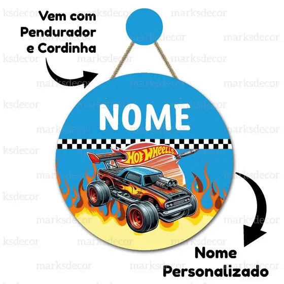 Enfeite Porta Maternidade Hotwheels Quadro Decorativo Infantil Quarto Menino