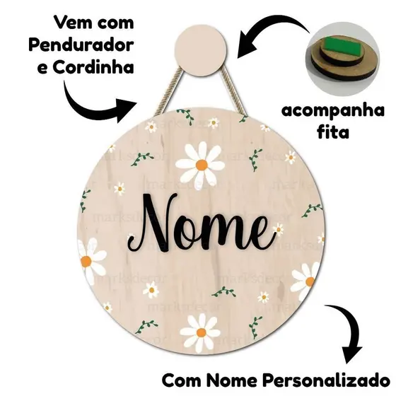 Enfeite Porta Maternidade Margarida Quadro Decorativo Infantil Quarto Menina