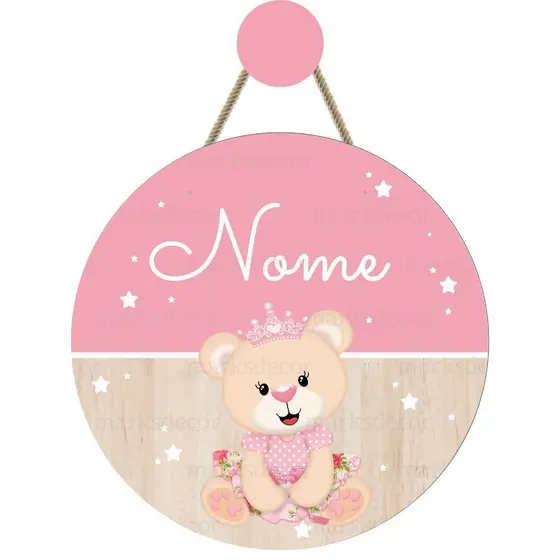 Enfeite Porta Maternidade Ursinha Princesa Quadro Decorativo Infantil Quarto Menina