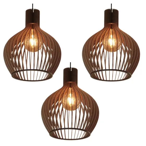Kit 3 Pendentes Luminárias Balcão De Cozinha Varanda Área de Churrasco Marrom - 3gmm